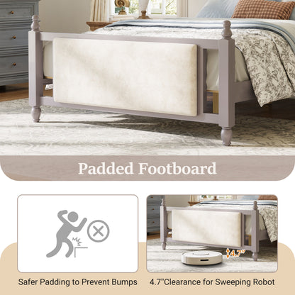 Queen Size Upholstered Platform Bed with padded footboard in light gray finish by HouseOfZazla on Tampa Home & Garden Store