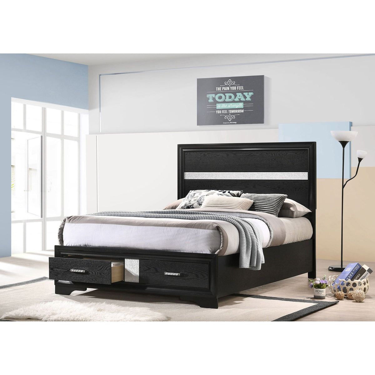 Urbana storage panel bed by HouseOfZazla in black wood with hidden drawers on a platform frame on Tampa Home & Garden Store