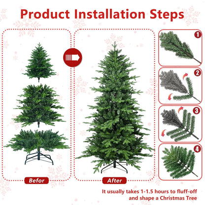 4ft green PVC and PE Christmas Tree with 919 tips, before-after fluff on a stand HouseOfZazla on Tampa Home & Garden Store