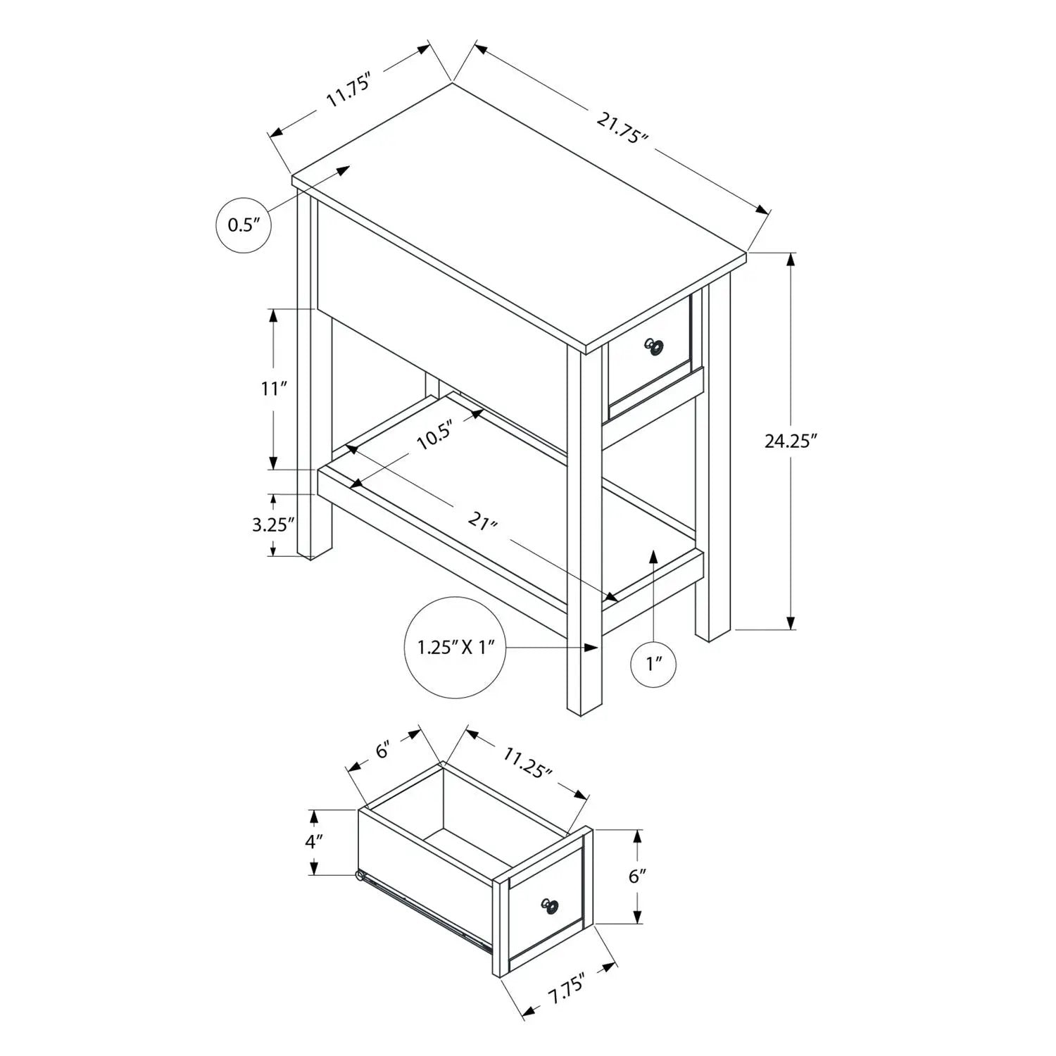 Accent end table, 2-tier narrow with drawer by Unique Piece Furniture on Tampa Home & Garden Store
