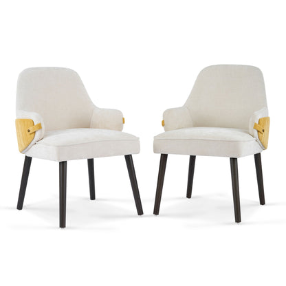 HouseOfZazla Indoor Dining Chair Set of 2, beige upholstery, yellow armrests, black legs on Tampa Home & Garden Store