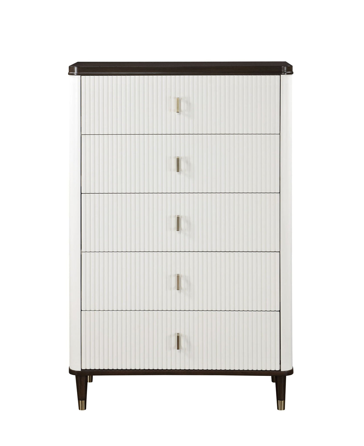 Carena Chest with Drawer Storage white walnut finish ribbed fronts metal handles on Tampa Home & Garden Store