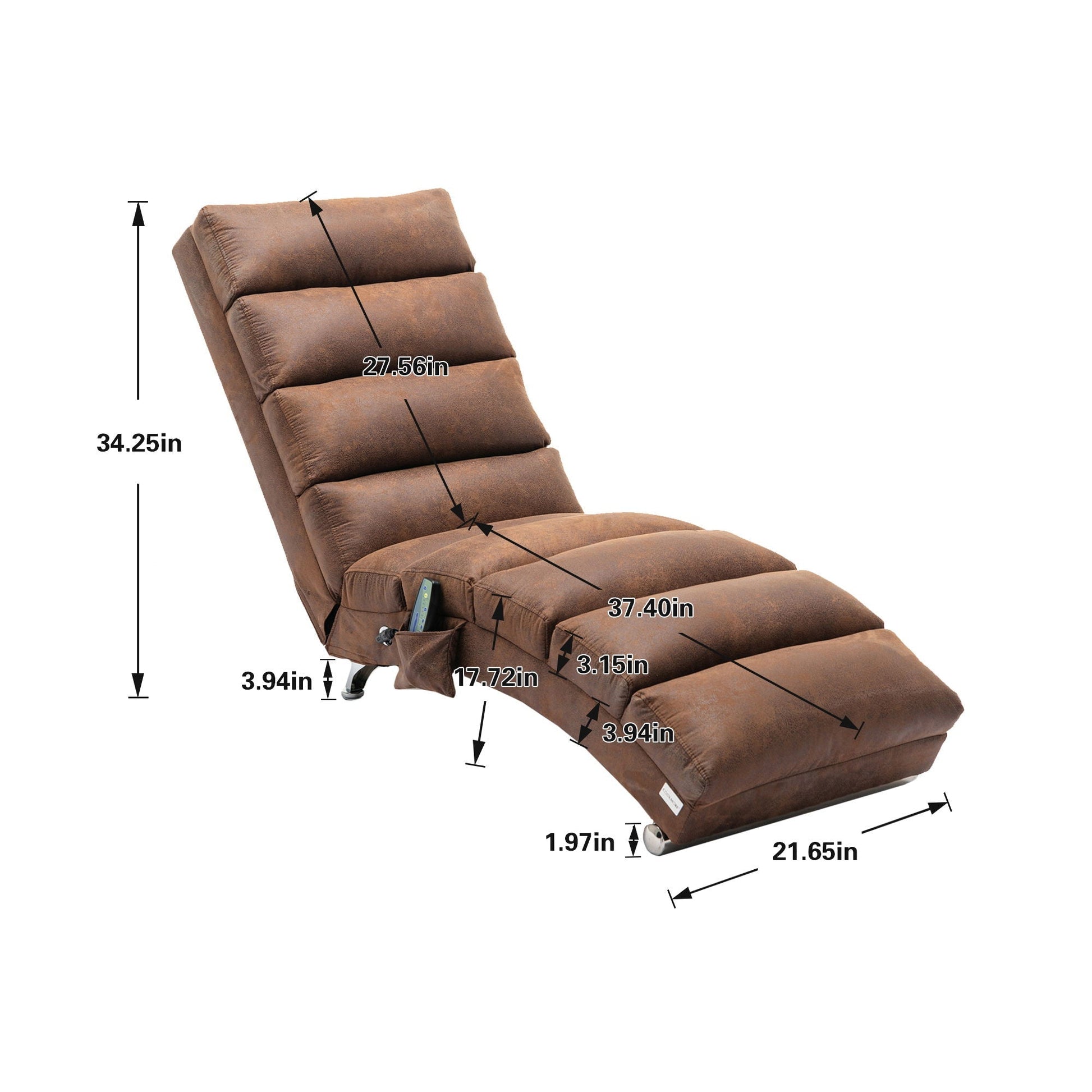 Massage Chaise Lounge Indoor With Remote Control brown upholstery remote pocket on Tampa Home & Garden Store