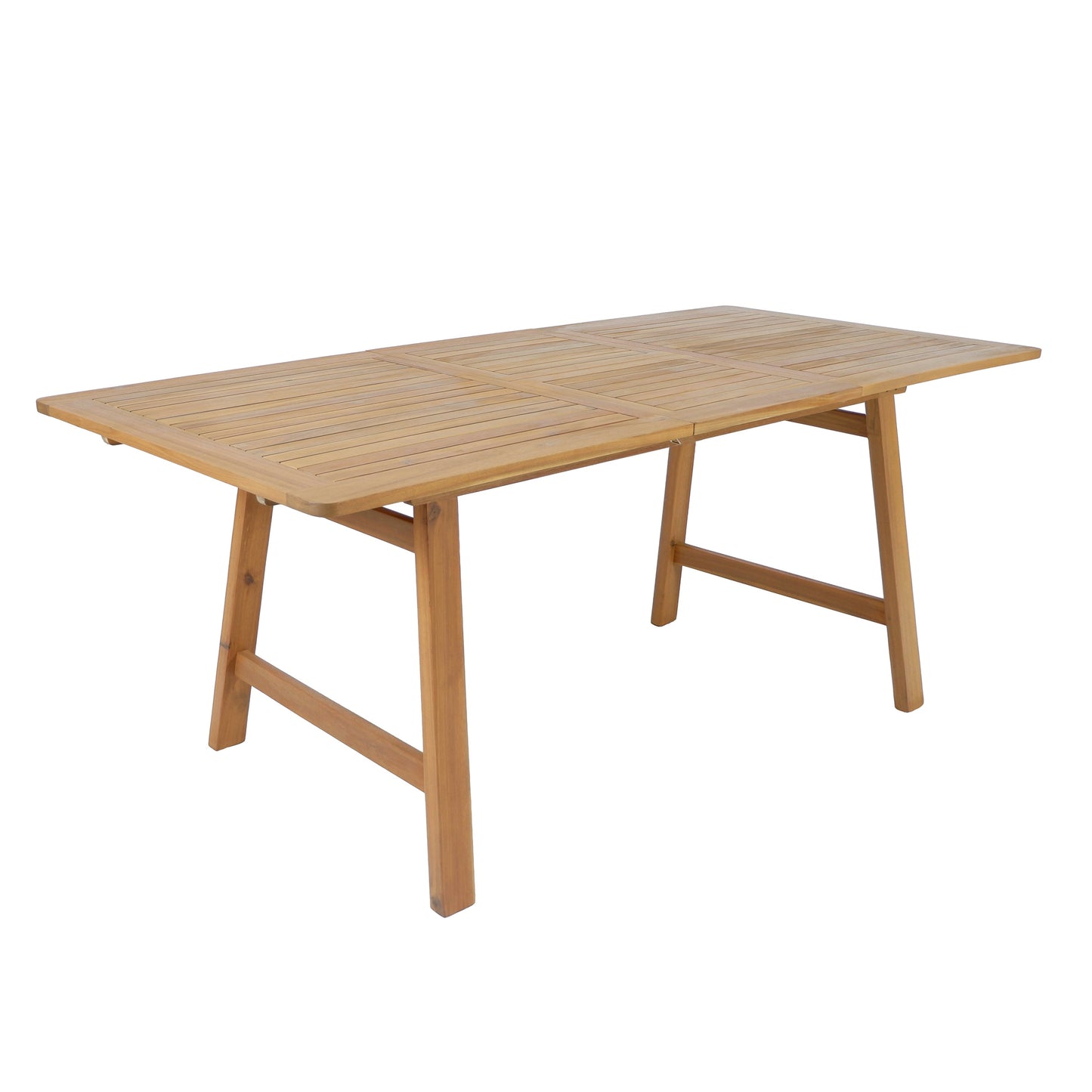 7-Piece Extendable Acacia Wood Outdoor Dining Set table in warm honey finish on Tampa Home & Garden Store