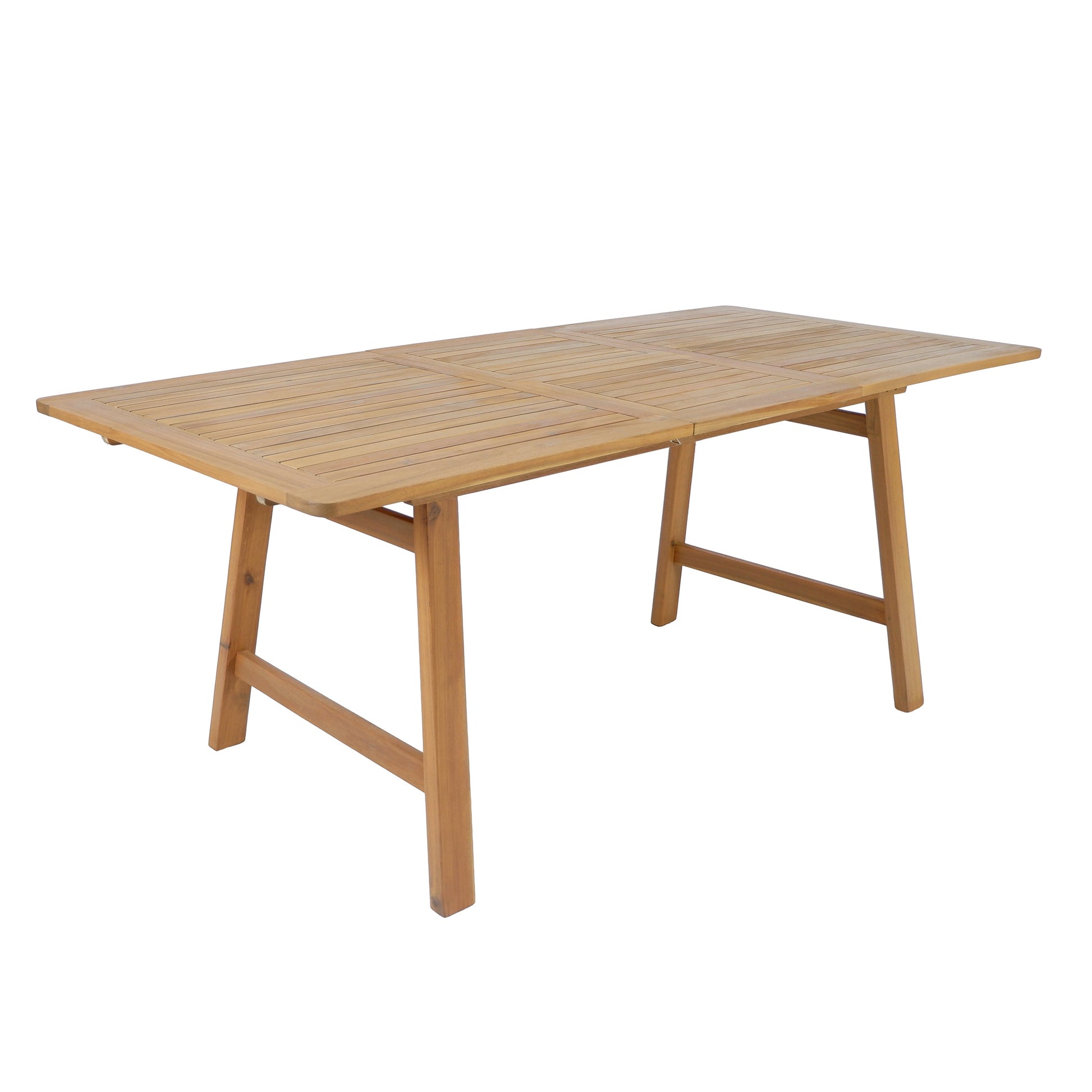 7-Piece Extendable Acacia Wood Outdoor Dining Set table in warm honey finish on Tampa Home & Garden Store