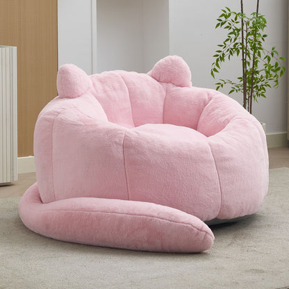 Cat shaped bean bag sofa with long tail in pink plush fabric on Tampa Home & Garden Store