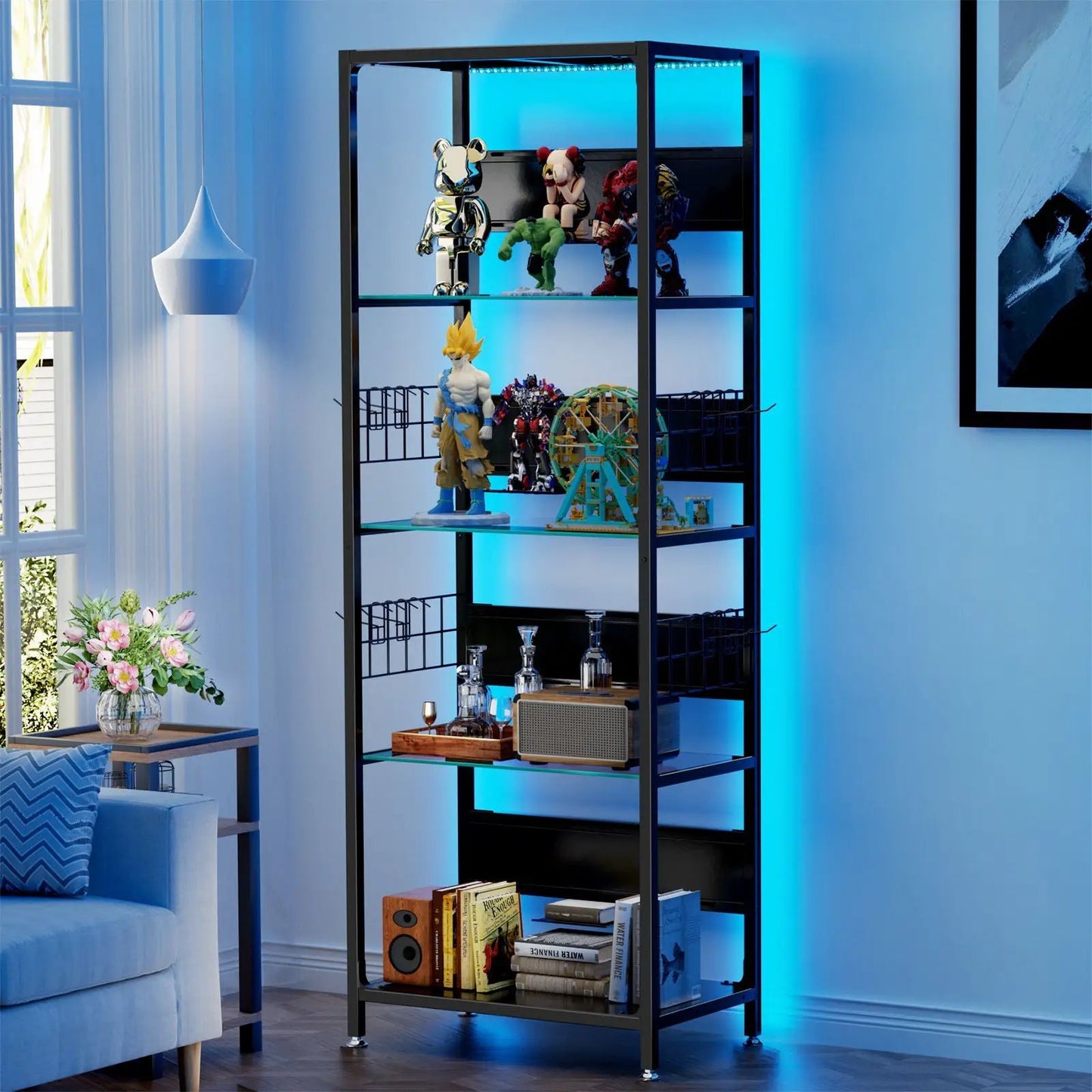 4 Tier Display Shelf RGB Lights Curio Cabinet