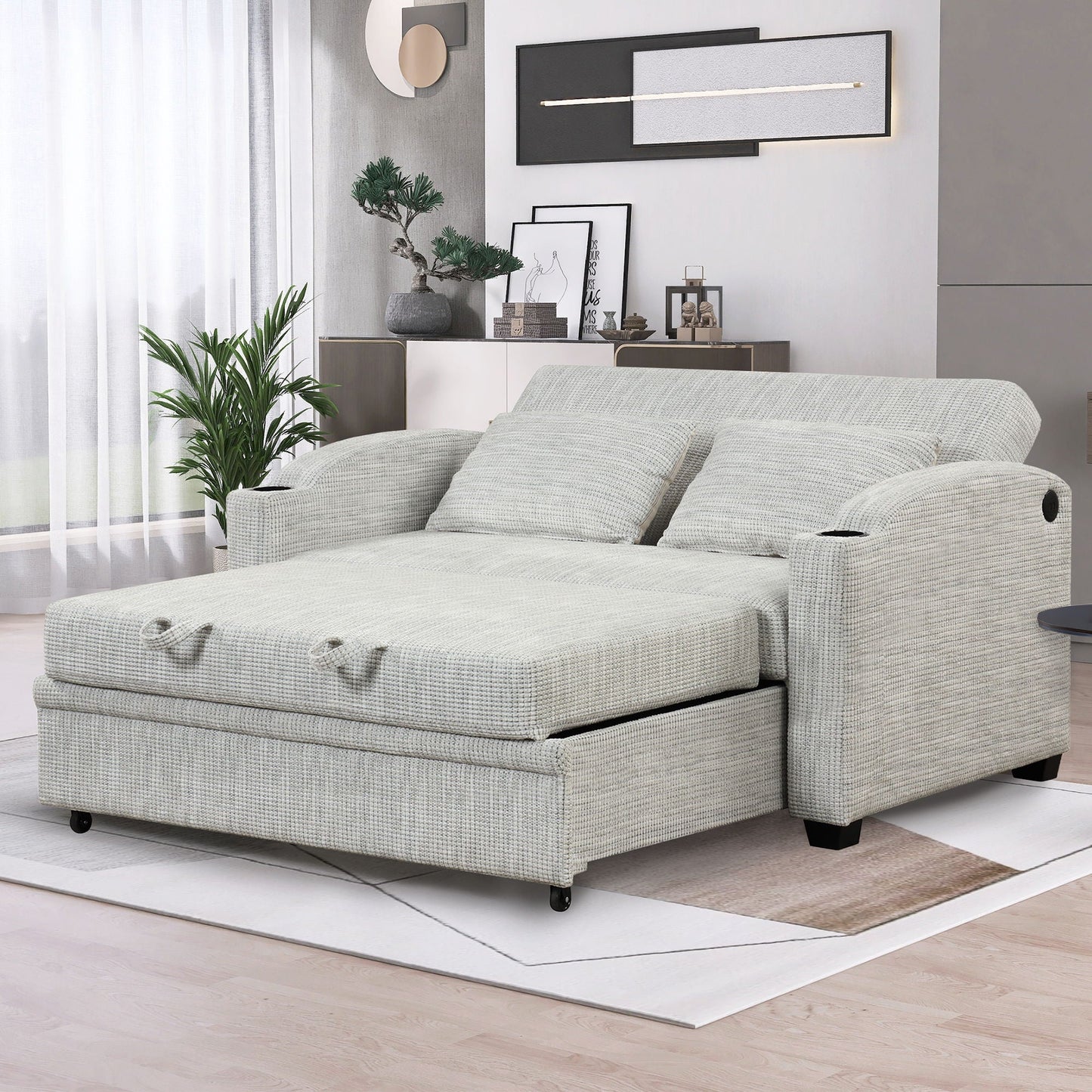 Convertible Sofa With Usb And Adjustable Backrest