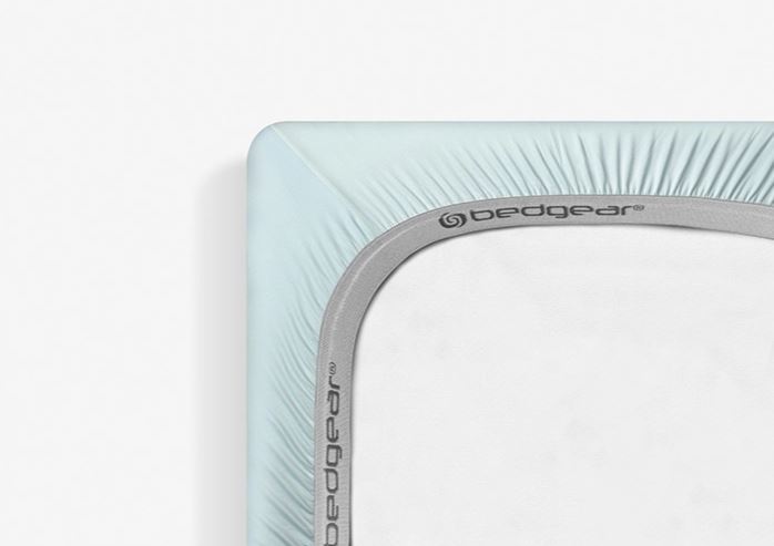 BedGear Dri-Tec crib sheet in light green with gray trim and BedGear logo on Tampa Home & Garden Store