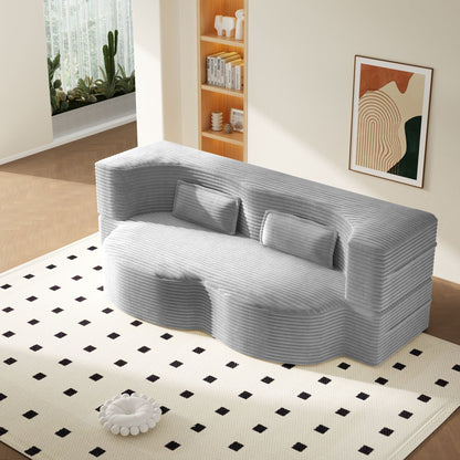 Floor sofa with 2 pillows, light gray ribbed upholstery, convertible twin-size mattress on Tampa Home & Garden Store