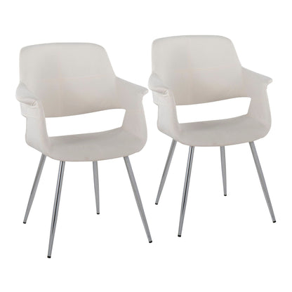 Retro Chic Art Deco Chair Set with Chrome Frame, white fabric, set of 2 on Tampa Home & Garden Store