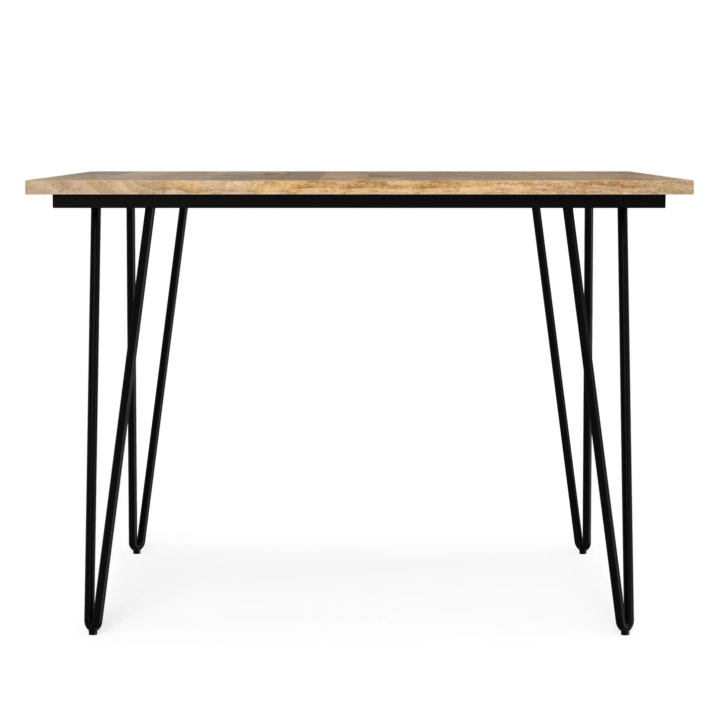 Hunter square tabletop dining table with natural wood top and black metal hairpin legs on Tampa Home & Garden Store