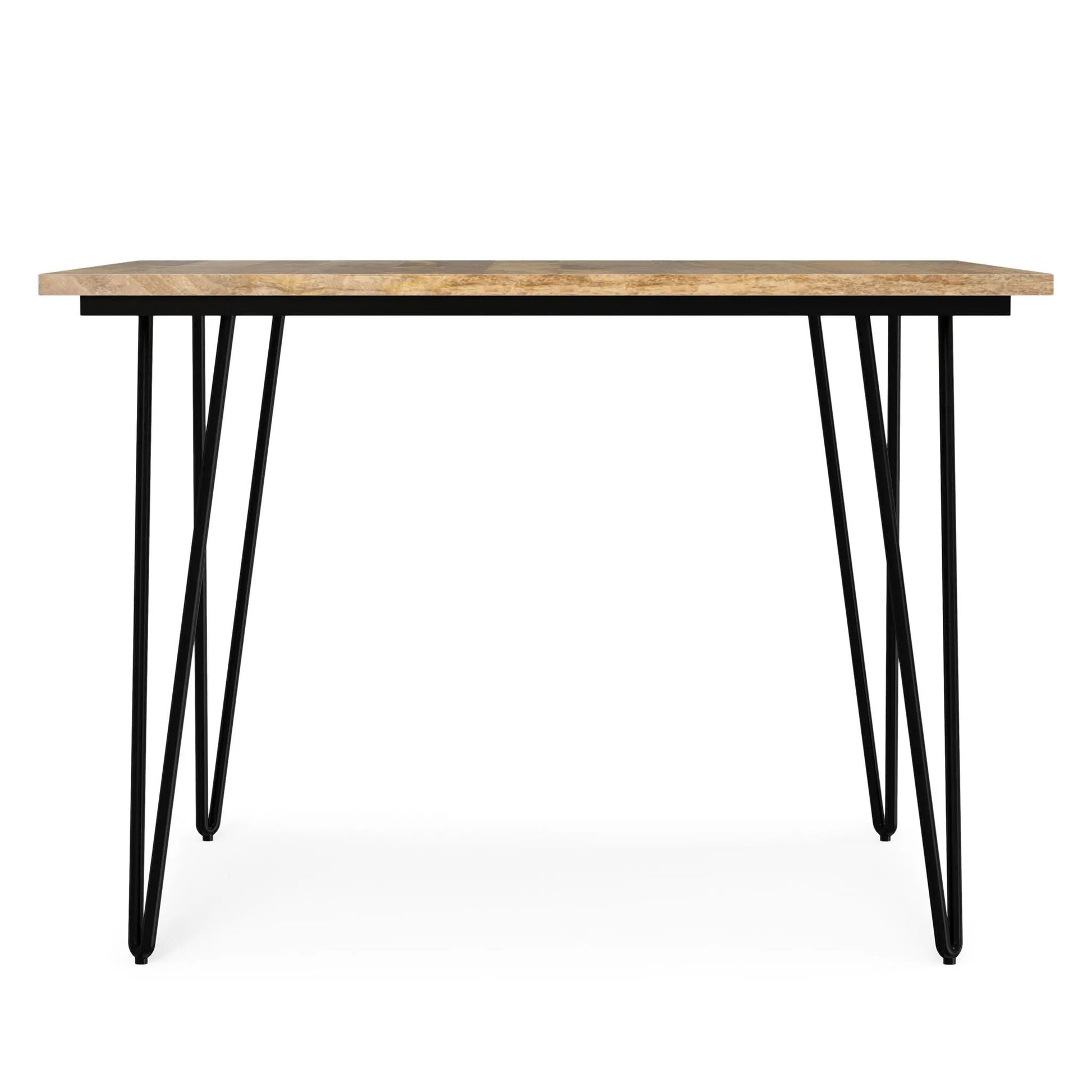 Hunter square tabletop dining table with natural wood top and black metal hairpin legs on Tampa Home & Garden Store