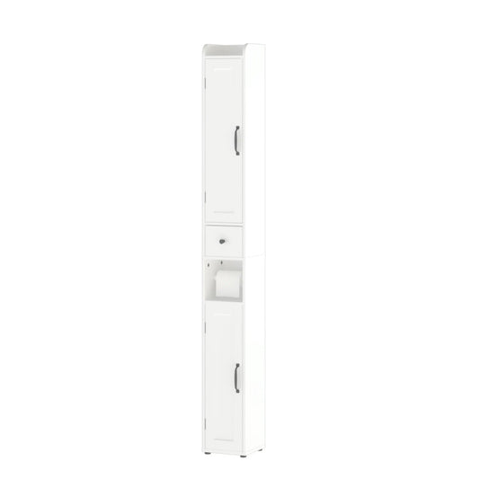 Slim white tall bathroom storage cabinet with curved top, 2 doors, adjustable shelves on Tampa Home & Garden Store
