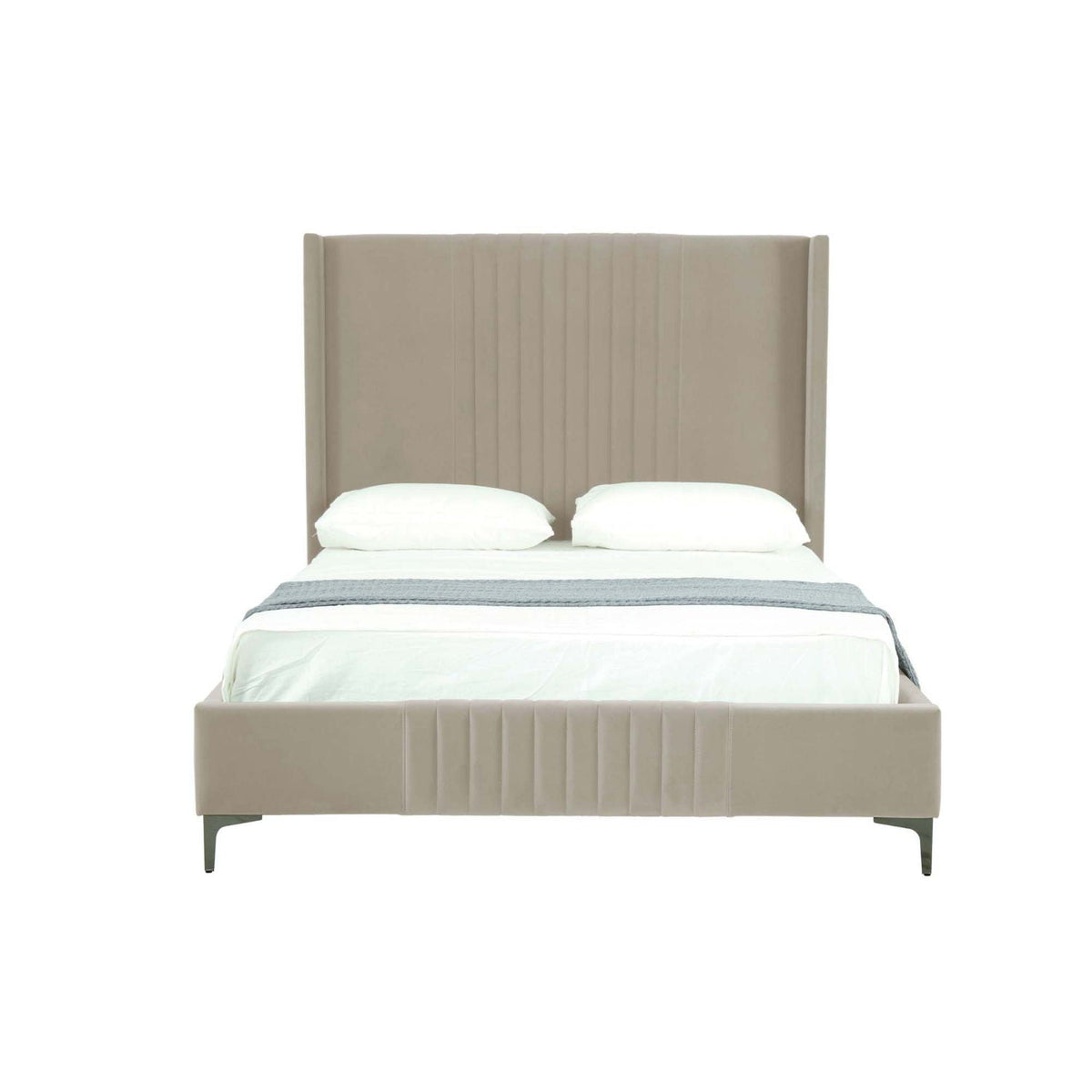 Promenade upholstered bed with padded headboard and slats in beige taupe by HouseOfZazla on Tampa Home & Garden Store