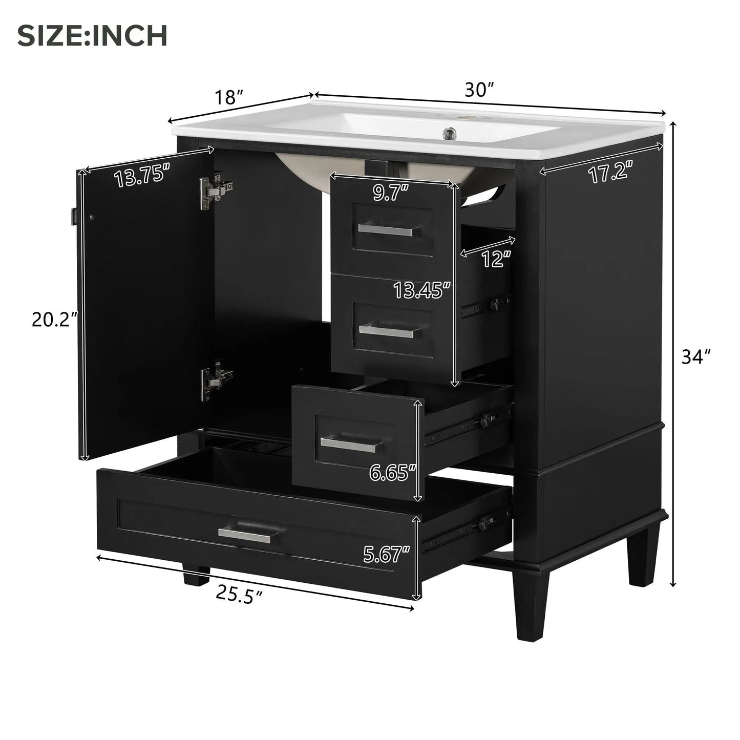 Bathroom Vanity With Sink Solid Wood Cabinet