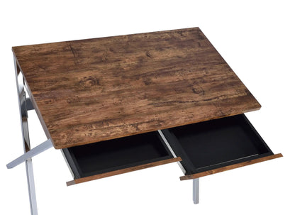 Weathered Oak Writing Desk with Chrome Legs