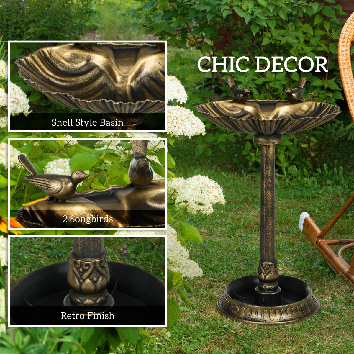 Outsunny antique bird bath with pedestal flower planter, bronze shell-style basin finish on Tampa Home & Garden Store