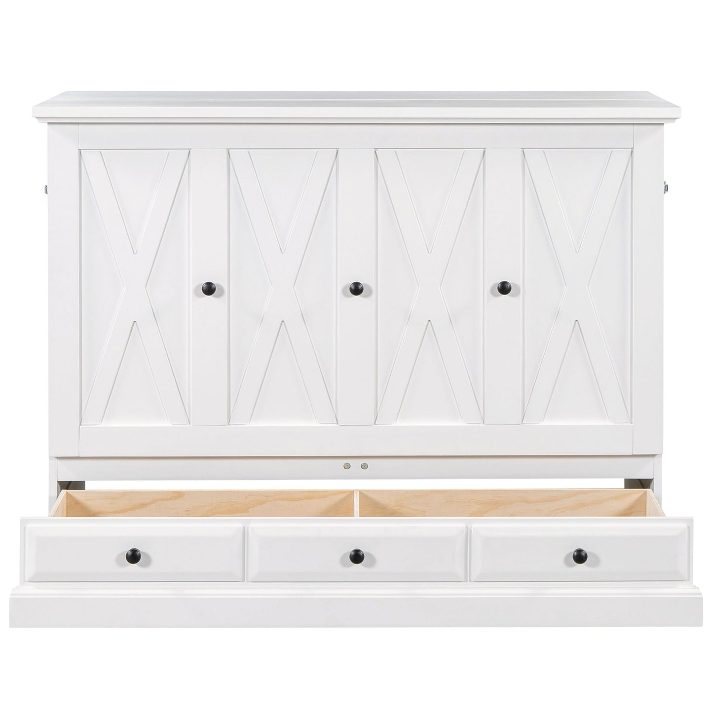White pine Murphy cabinet with paneled doors and diagonal X motifs, storage drawer on Tampa Home & Garden Store