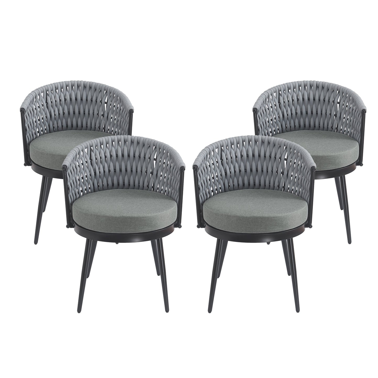 Outdoor dining chairs set of 4, HouseOfZazla gray woven wicker patio seating with cushions on Tampa Home & Garden Store