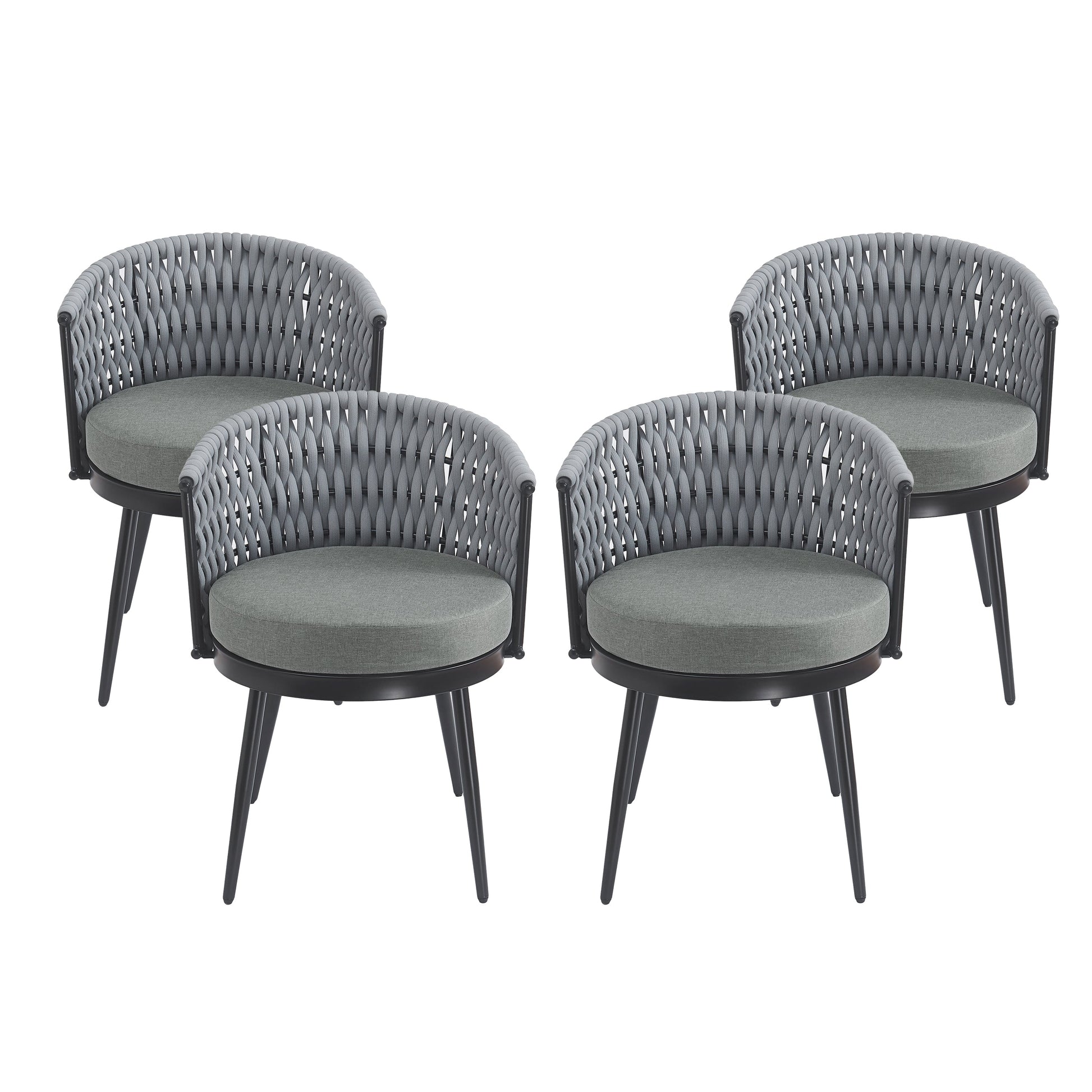 Outdoor dining chairs set of 4, HouseOfZazla gray woven wicker patio seating with cushions on Tampa Home & Garden Store