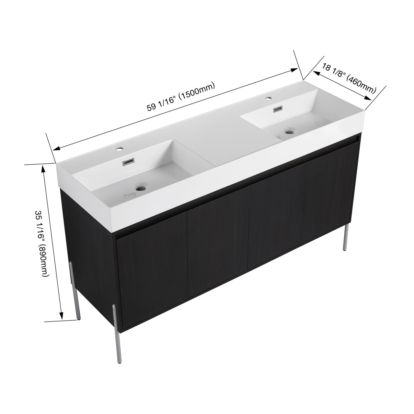 Freestanding bathroom vanity with white resin sink and dark wood cabinet on Tampa Home & Garden Store