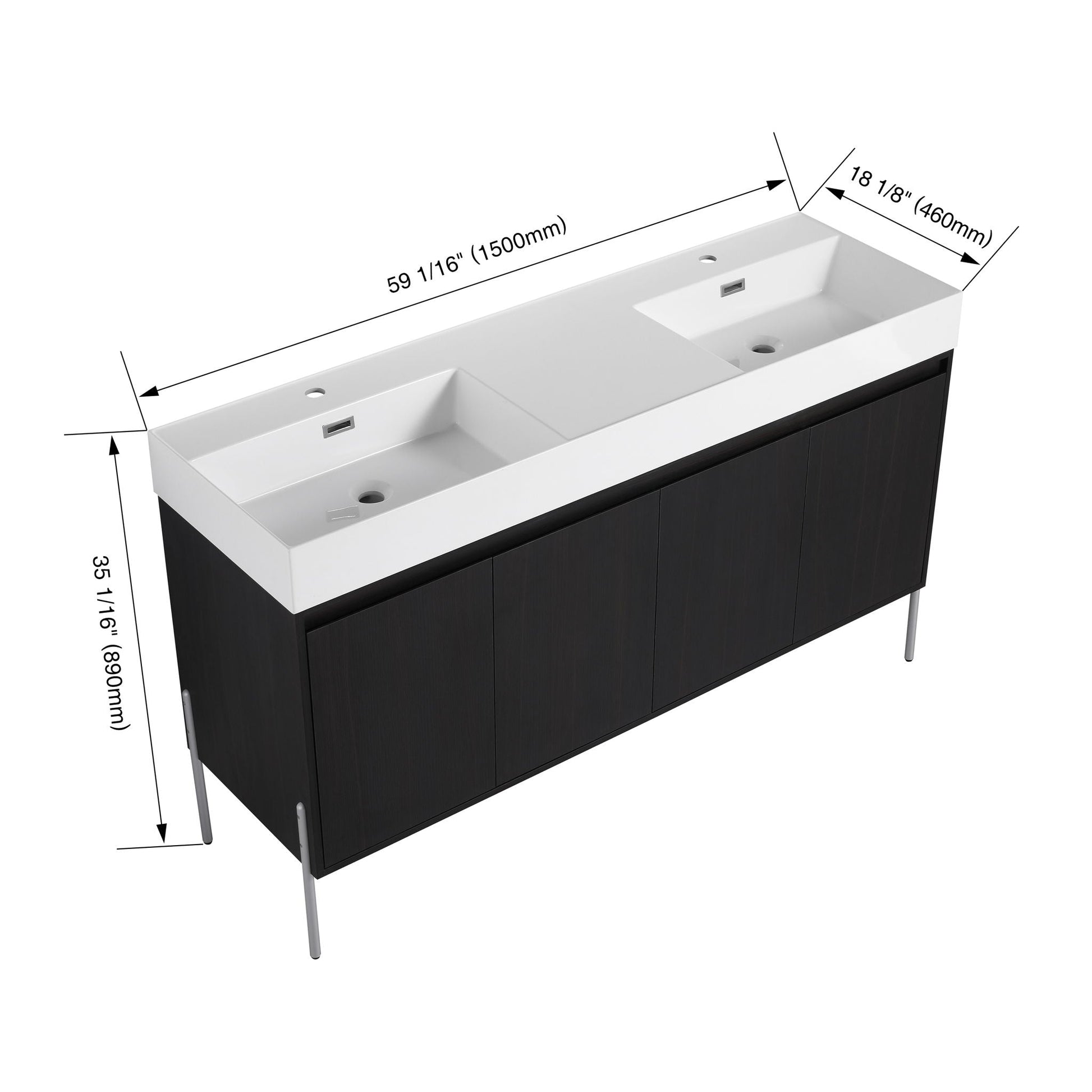 Freestanding bathroom vanity with white resin sink and dark wood cabinet on Tampa Home & Garden Store