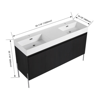 Freestanding bathroom vanity with white resin sink and dark wood cabinet on Tampa Home & Garden Store