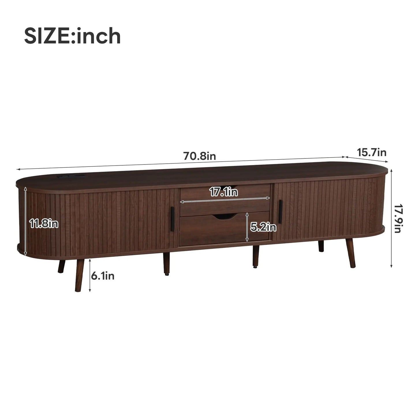 TV Stand for 70in TV with tambour doors, drawers and built-in power outlet dark brown on Tampa Home & Garden Store