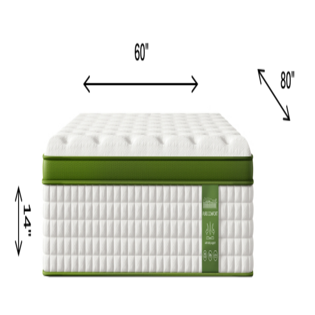 Queen Hybrid Mattress HouseOfZazla 14 in thick with white quilted top and green border 60x80 on Tampa Home & Garden Store
