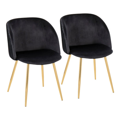 Pleated Waves Contemporary Chairs set of 2 by HouseOfZazla in black velvet with gold legs on Tampa Home & Garden Store