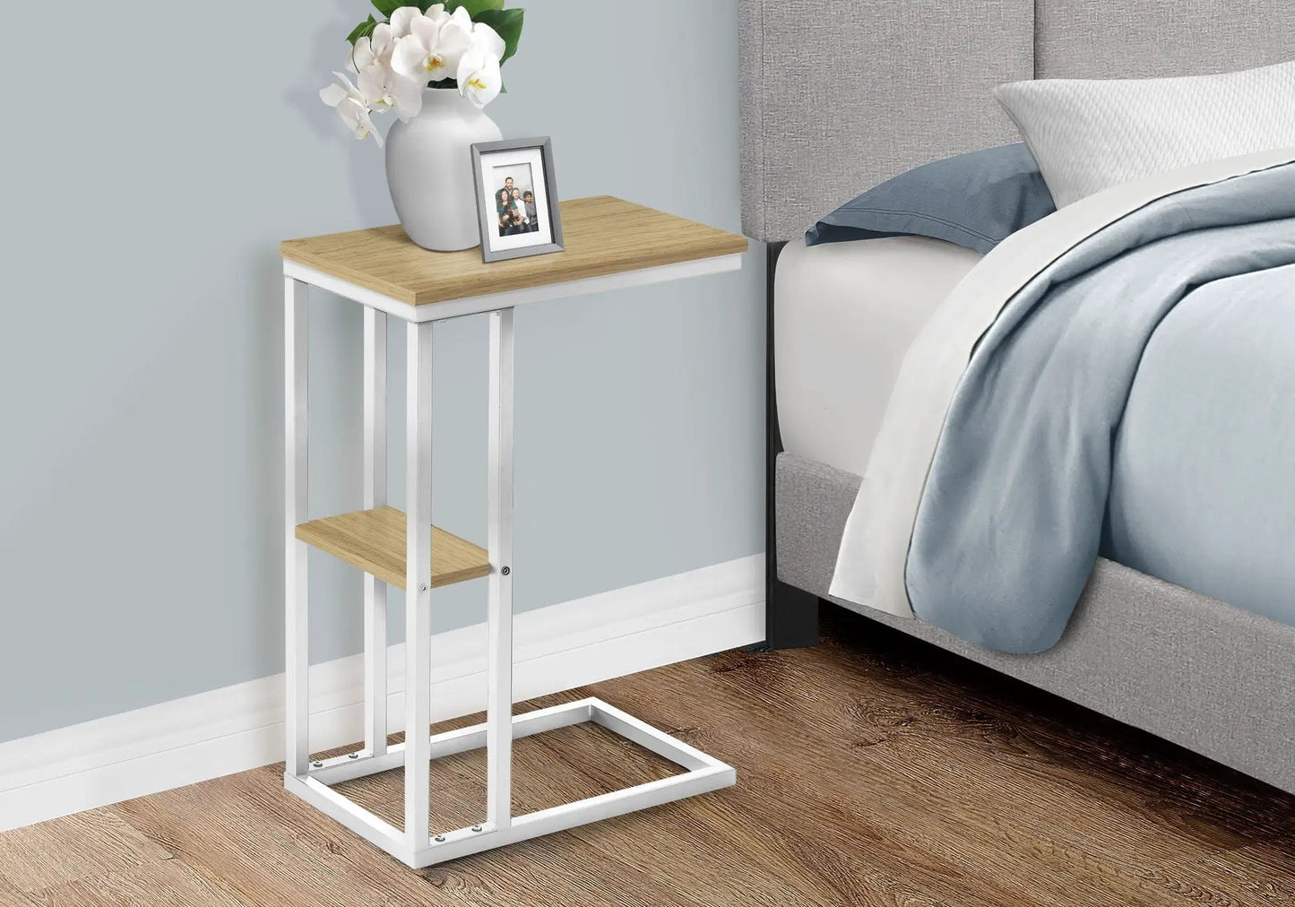 C Shaped Accent Table Marble Look and Modern