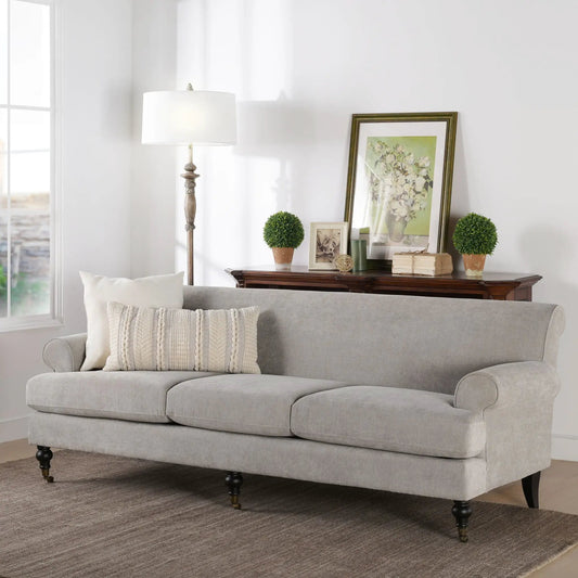 Alana Lawson Three Cushion Tightback Sofa grey fabric stationary sofa Unique Piece Furniture on Tampa Home & Garden Store