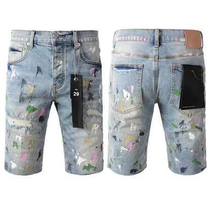 Personal Leisure Washed Light Color Denim Shorts with paint splatter FLIPSTYLEZLLC on Tampa Home & Garden Store