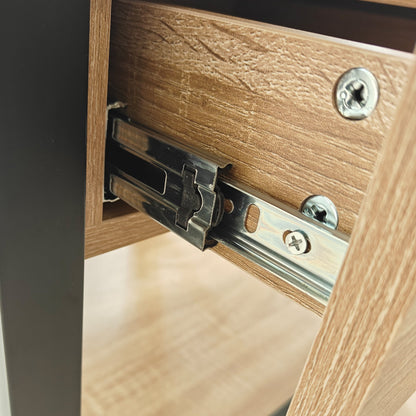 Nightstand drawer close-up with wood grain veneer and metal rail HouseOfZazla on Tampa Home & Garden Store