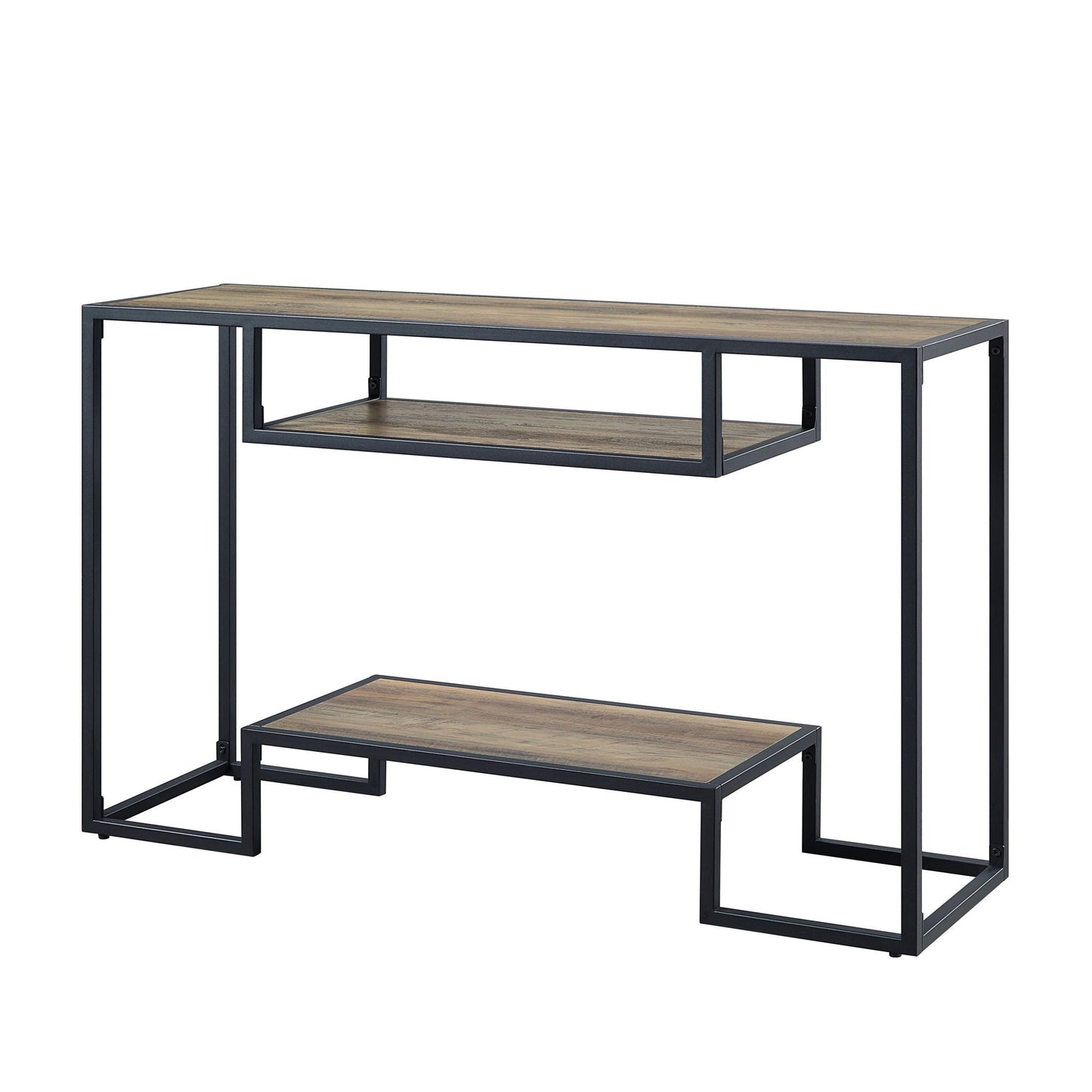 Idella sofa table rustic oak top with black metal frame three-tier console HouseOfZazla on Tampa Home & Garden Store