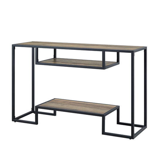 Idella sofa table rustic oak top with black metal frame three-tier console HouseOfZazla on Tampa Home & Garden Store