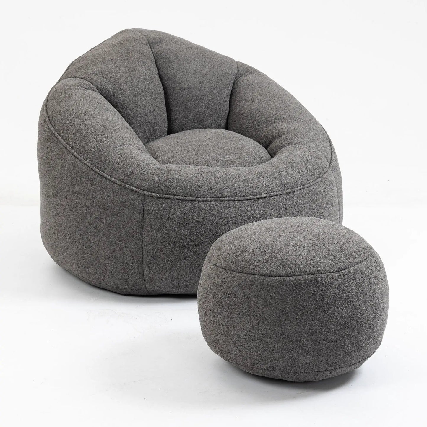 Gray bean bag chair and matching ottoman 2-piece plush fabric set with footrest on Tampa Home & Garden Store