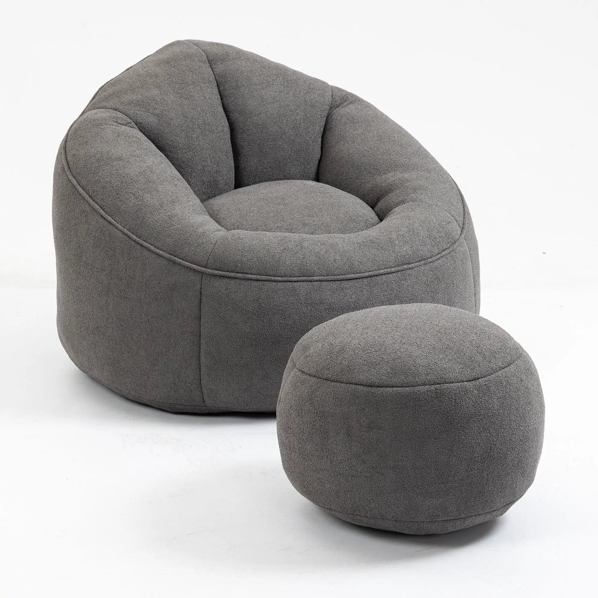 Gray bean bag chair and matching ottoman 2-piece plush fabric set with footrest on Tampa Home & Garden Store
