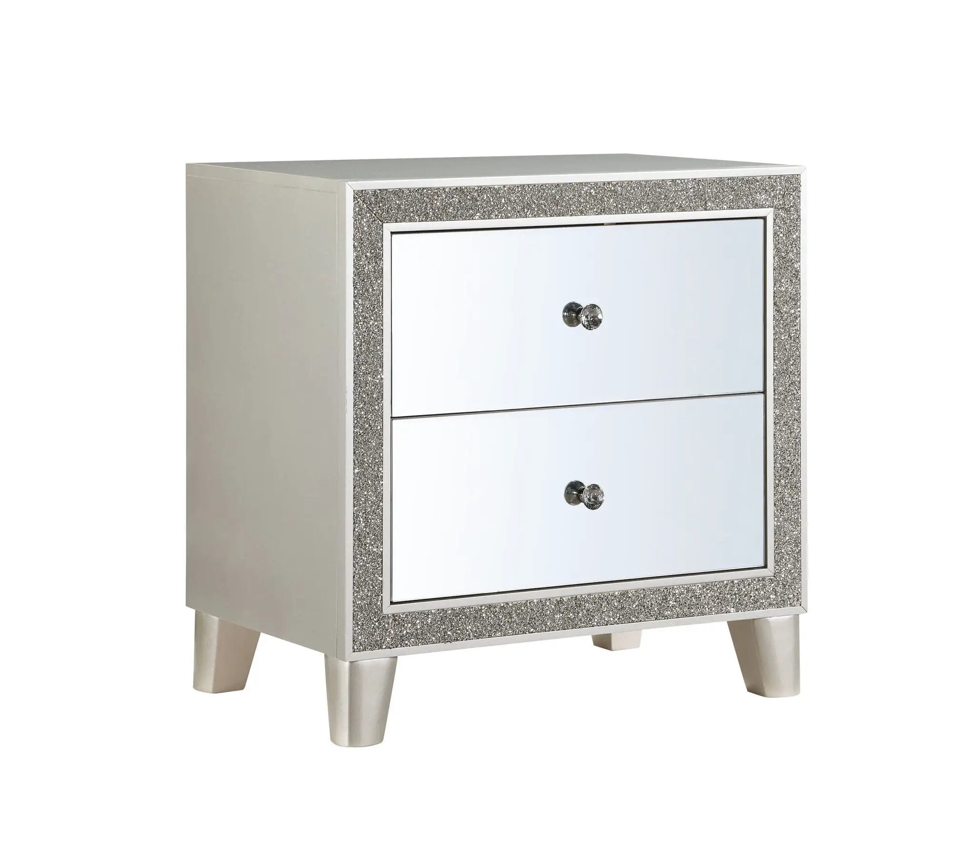 Sliverfluff Mirrored Nightstand champagne finish frame crystal knobs Unique Piece Furniture on Tampa Home & Garden Store