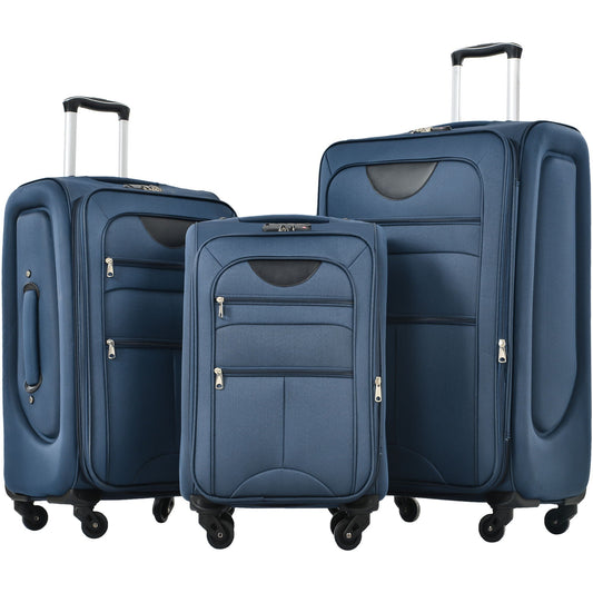 Softside luggage set dark blue 3-piece expandable upright spinner suitcases on Tampa Home & Garden Store