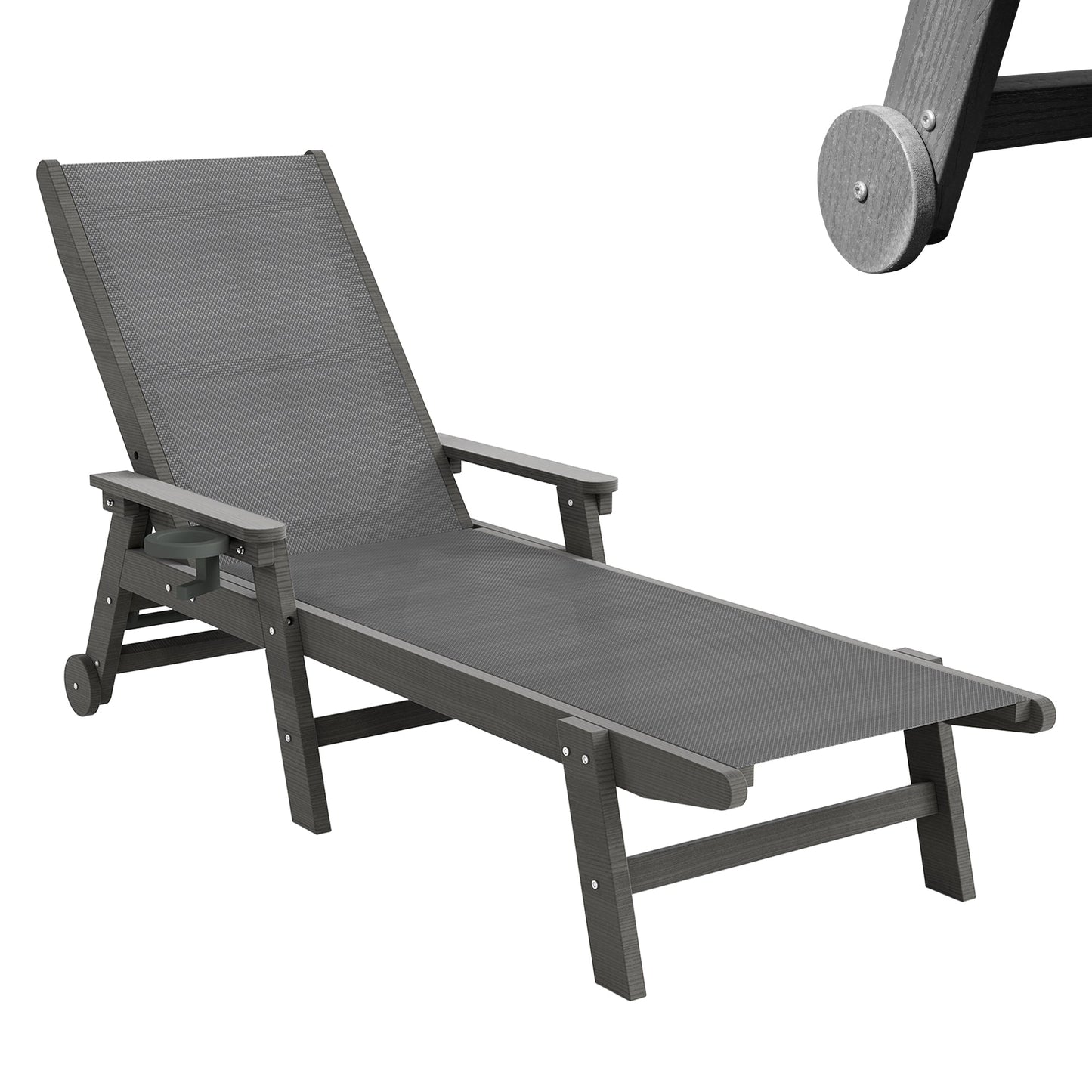 Outdoor lounge chair HDPE chaise lounge with wheels and adjustable recline on Tampa Home & Garden Store