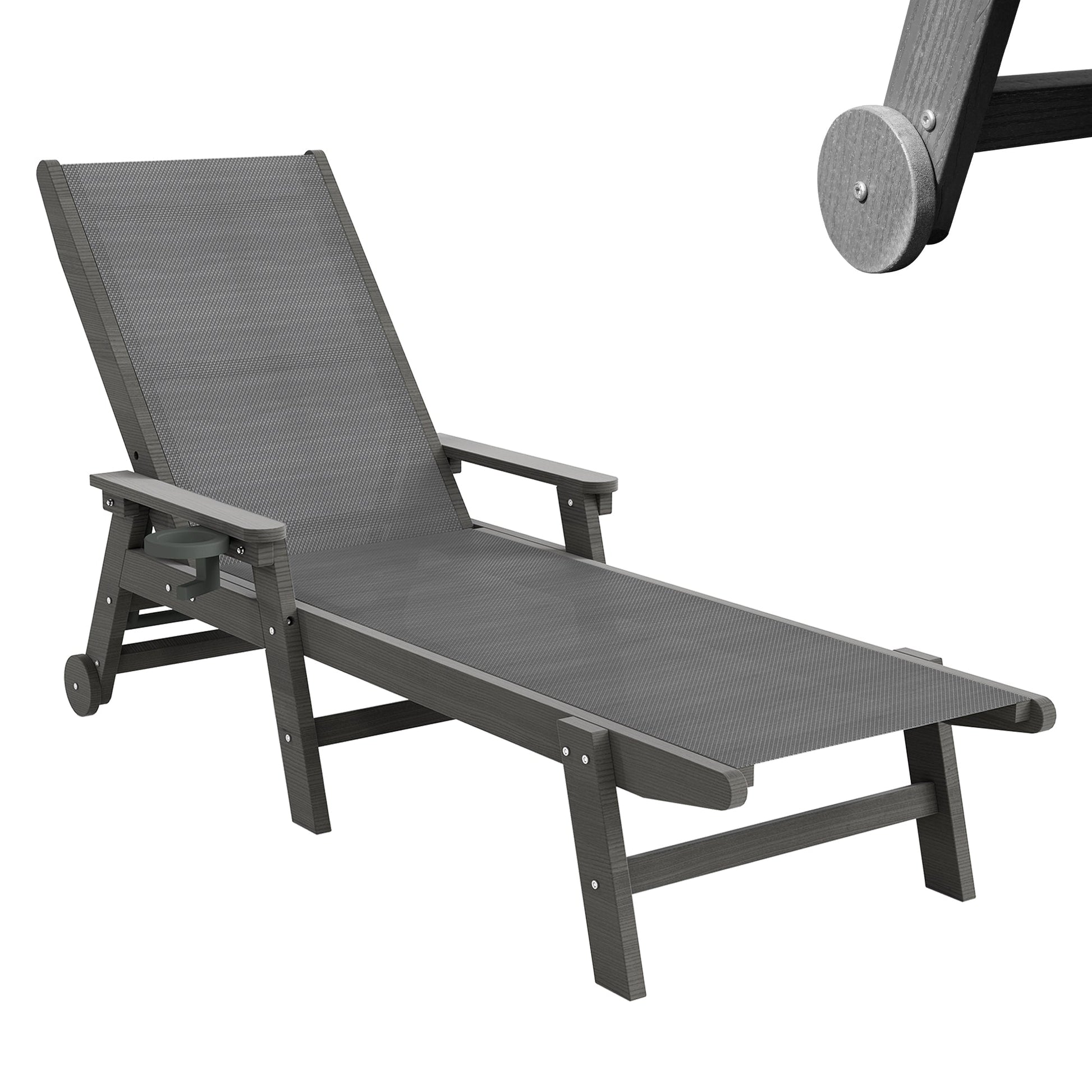 Outdoor lounge chair HDPE chaise lounge with wheels and adjustable recline on Tampa Home & Garden Store