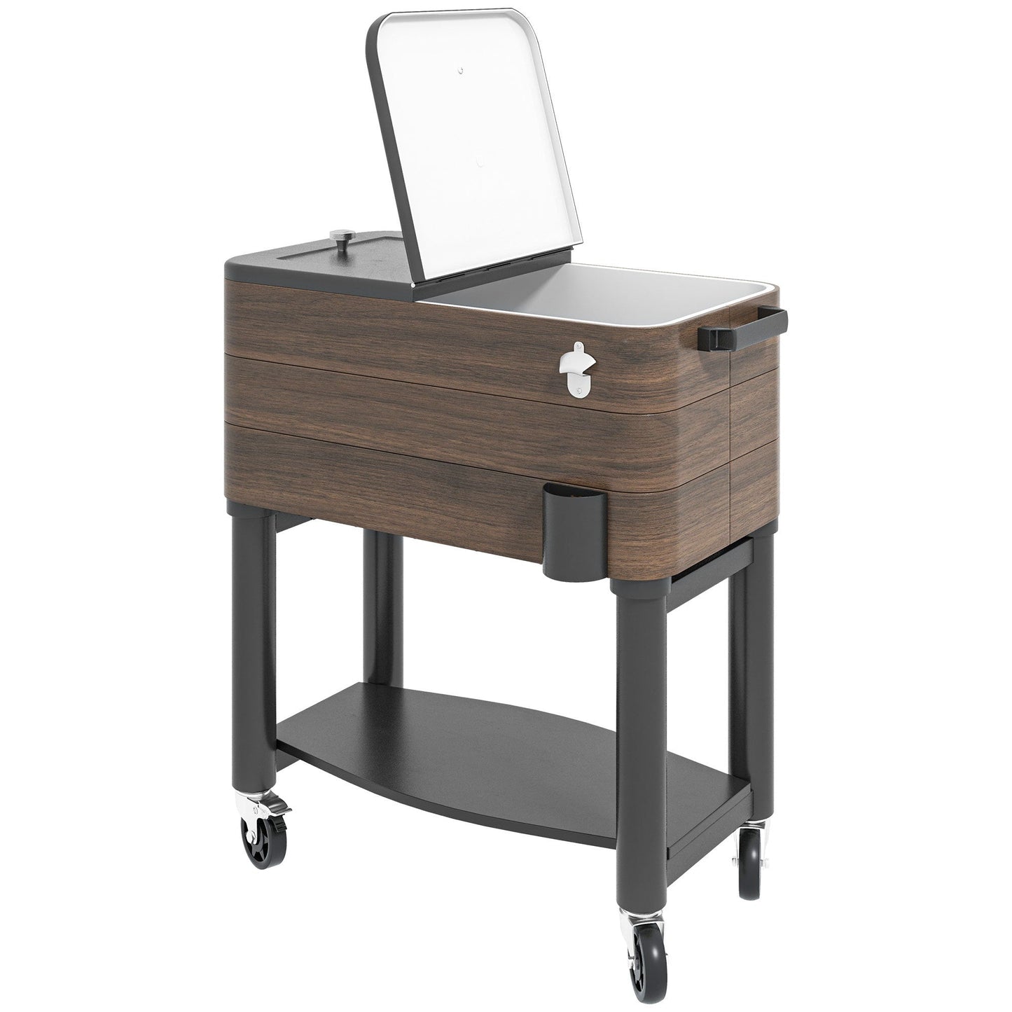 Outsunny outdoor cooler cart woodgrain cabinet with metal top and rolling caster wheels on Tampa Home & Garden Store