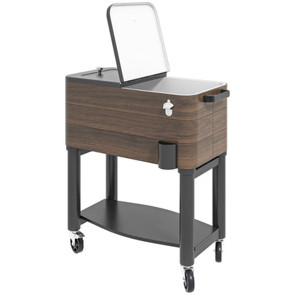 Outsunny outdoor cooler cart woodgrain cabinet with metal top and rolling caster wheels on Tampa Home & Garden Store