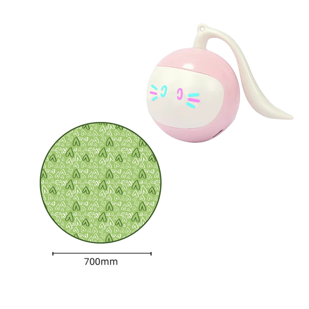 Automatic motion cat ball toy pink with neon whiskers; 2-piece set green patterned disk on Tampa Home & Garden Store