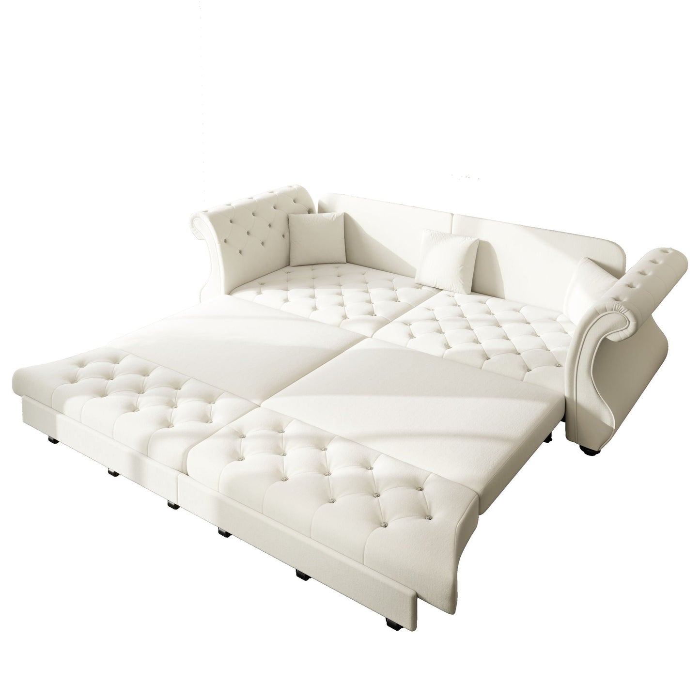 Oversized Chesterfield sleeper sofa with roll-arm, white tufted upholstery by HouseOfZazla on Tampa Home & Garden Store