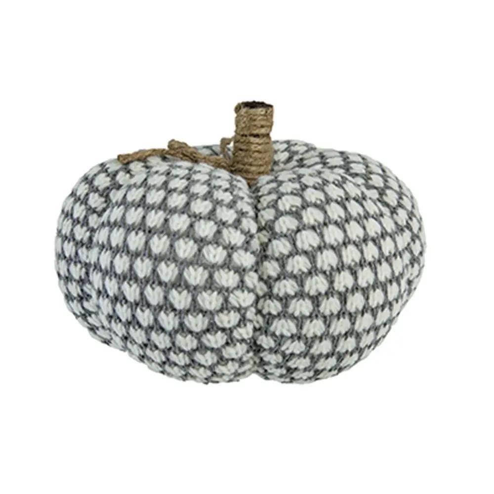 Knite pumpkin ornament decor knitted gray-white rope stem by Unique Piece Furniture on Tampa Home & Garden Store