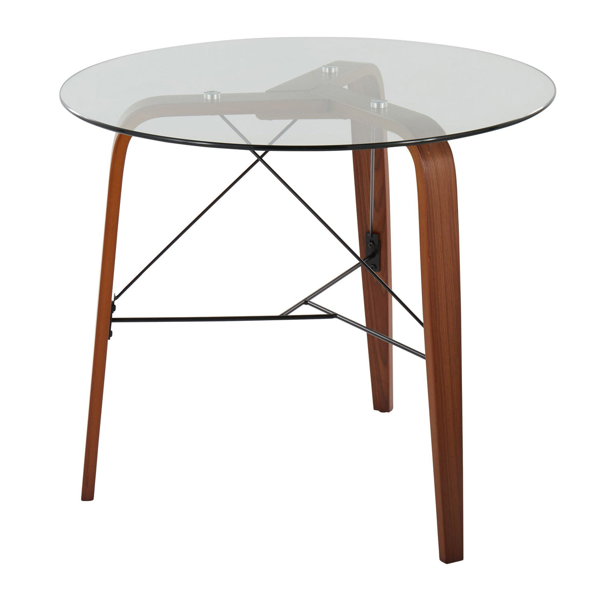 Contemporary round dinette table with tempered glass top, HouseOfZazla, dark brown wooden legs on Tampa Home & Garden Store