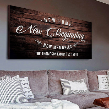 New Home Sign III crafting canvas by Tailored Canvases with rustic wood backdrop on Tampa Home & Garden Store